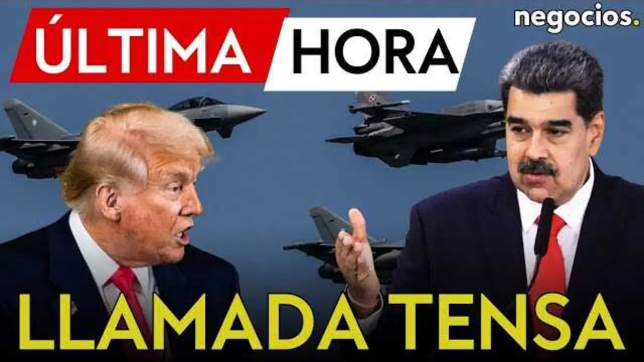 Thumbnail del vídeo donde se observa la fotografía de Donald Trump y Nicolás Maduro acompañada de gráficos alusivos a la tensión geopolítica y el cierre del espacio aéreo venezolano.<br>                        <br>                        <br>                        <br>                      