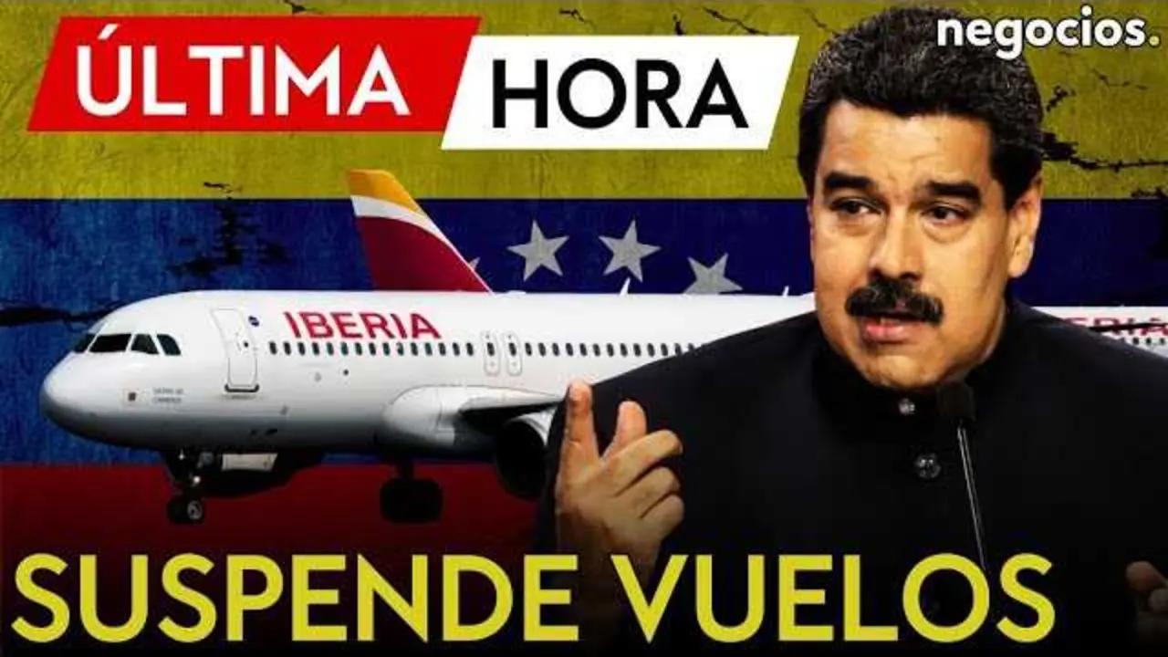 Captura del vídeo oficial de Negocios TV donde se anuncia la suspensión de vuelos de Iberia a Venezuela.<br>                        <br>                        <br>                        <br>                      