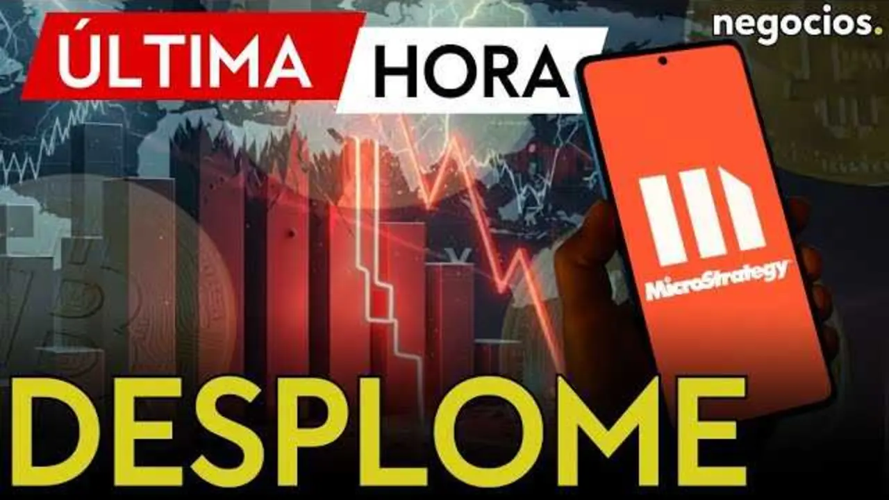 Gráfico que muestra la caída porcentual de las acciones de MicroStrategy en paralelo con la bajada en el precio de Bitcoin.<br>                        <br>                        <br>                        <br>                      