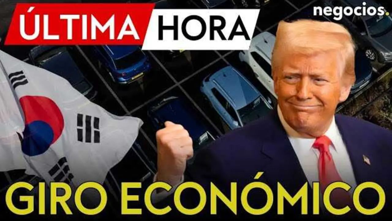 Cartel publicitario del anuncio de la reducción de aranceles a vehículos surcoreanos por parte de Estados Unidos.<br>                        <br>                        <br>                        <br>                      