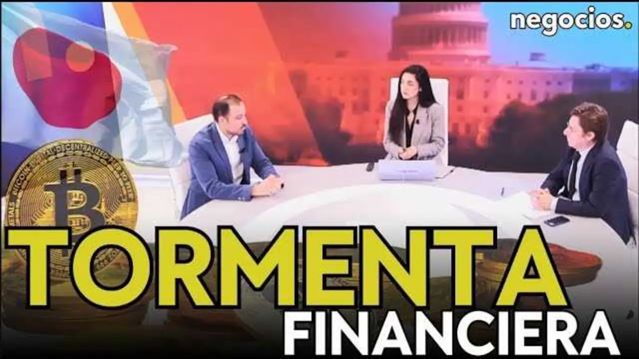 Gráfico ilustrativo que muestra la caída simultánea de activos de riesgo tras la subida de tipos en Japón y la reacción de los mercados globales.<br>                        <br>                        <br>                        <br>                      