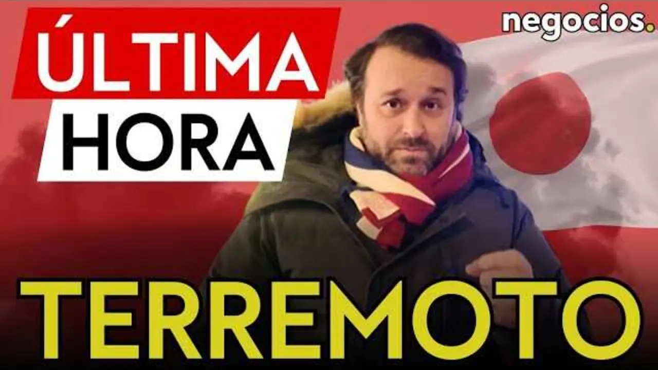 Imagen satelital y mapa que muestran la región afectada por el terremoto en Japón, acompañado del logo de Negocios TV.<br>                        <br>                        <br>                        <br>                      