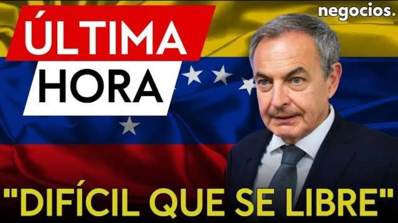 Retrato de José Luis Rodríguez Zapatero con imagen de fondo representativa del escándalo político entre España y Venezuela.<br>                        <br>                        <br>                        <br>                      