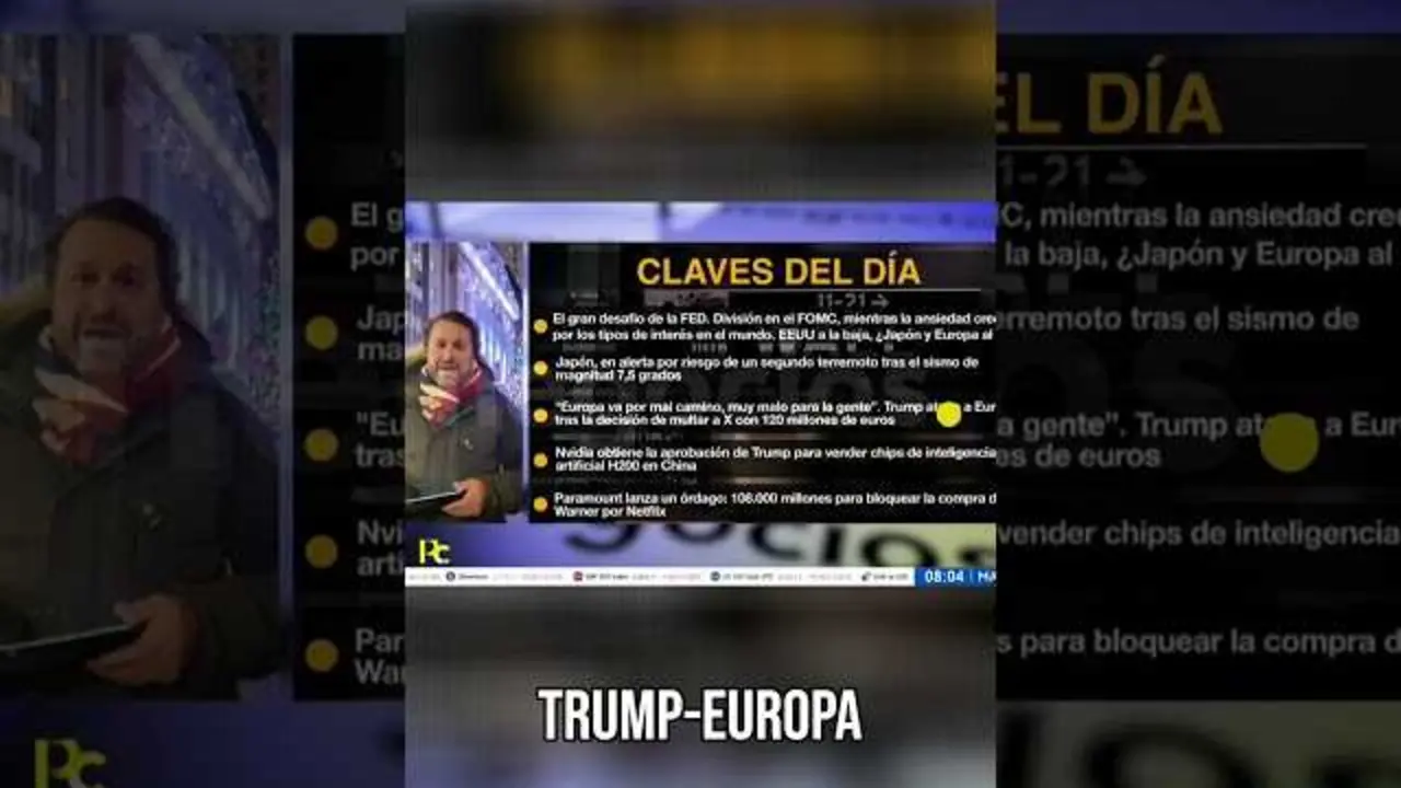 Captura del vídeo donde Donald Trump vuelve a criticar la dirección política de Europa, emitido por Negocios TV.<br>                        <br>                        <br>                        <br>                      