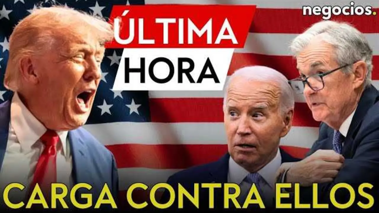 Donald Trump habla en un acto público, con un fondo alusivo a la economía estadounidense y mercados financieros.<br>                        <br>                        <br>                        <br>                      