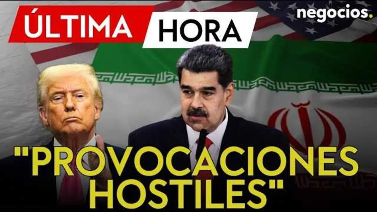 El presidente iraní Masoud Pezeshkian en videollamada con Nicolás Maduro mientras se observa un mapa del Caribe de fondo, representando la tensión geopolítica.<br>                        <br>                        <br>                        <br>                      