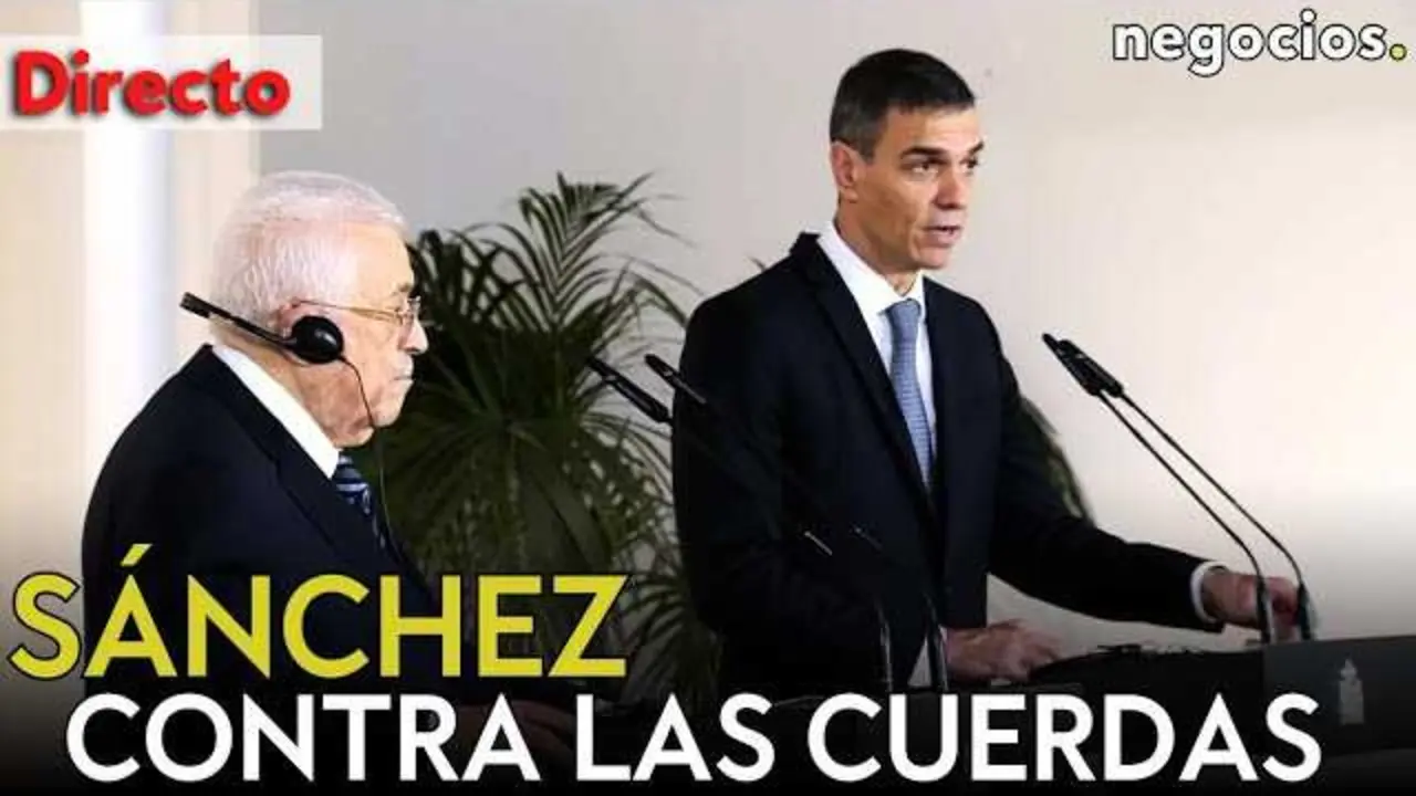 Pedro Sánchez durante la comparecencia en presencia del presidente de la Autoridad Nacional Palestina, Mahmoud Abbas, en medio de la tensión política en España.<br>                        <br>                        <br>                        <br>                      