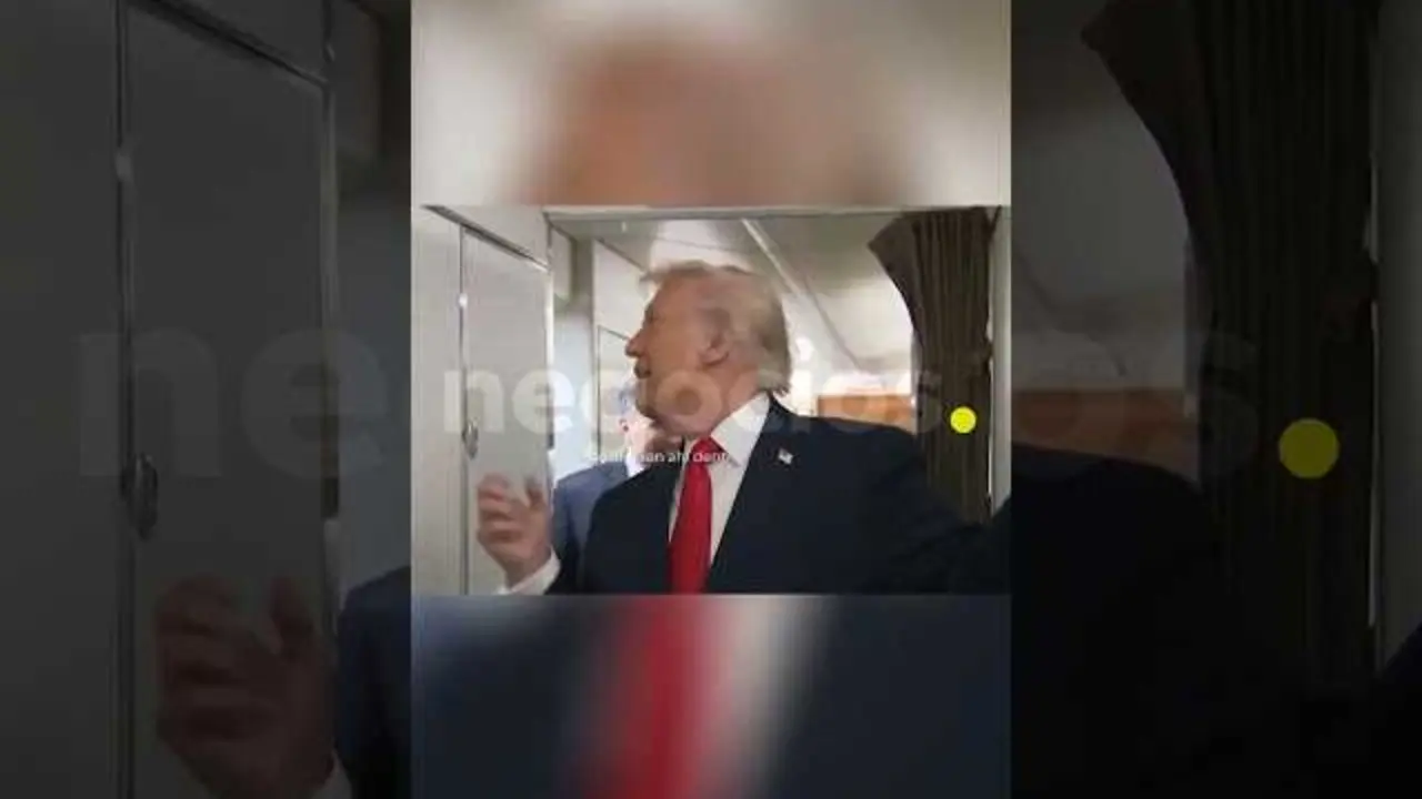 Captura del video donde Trump interrumpe la rueda de prensa con una pregunta inesperada.<br>                        <br>                        <br>                        <br>                      