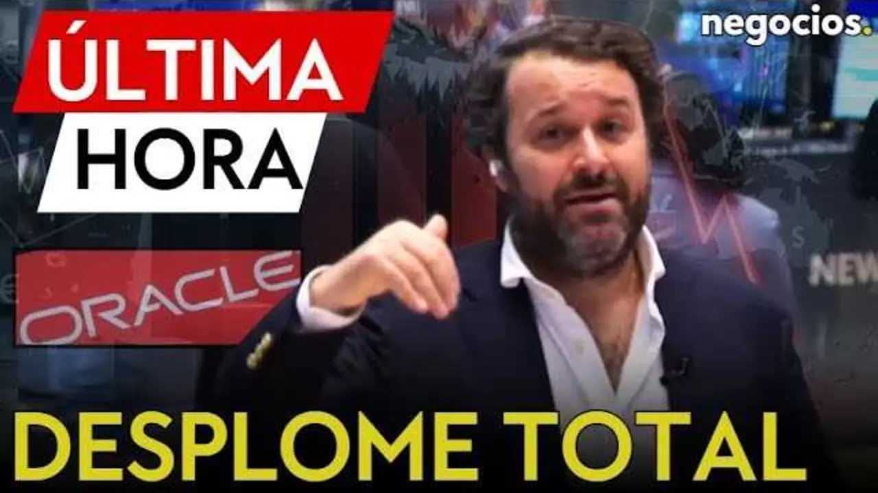 Gráfica de cotización de Oracle mostrando una caída significativa en sus acciones durante la sesión en Wall Street.<br>                        <br>                        <br>                        <br>                      
