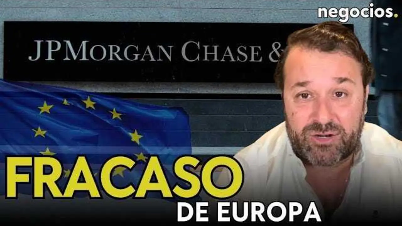 Jamie Dimon en una conferencia, con gráficos sobre economía europea de fondo.<br>                        <br>                        <br>                        <br>                      