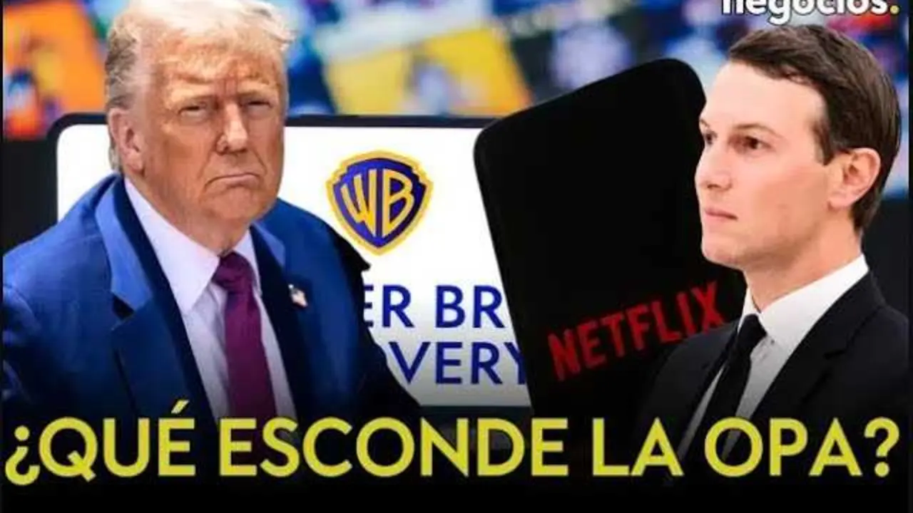 Logotipos de Warner Bros Discovery, Netflix y Paramount superpuestos, simbolizando la competencia por el control del gigante audiovisual.<br>                        <br>                        <br>                        <br>                      