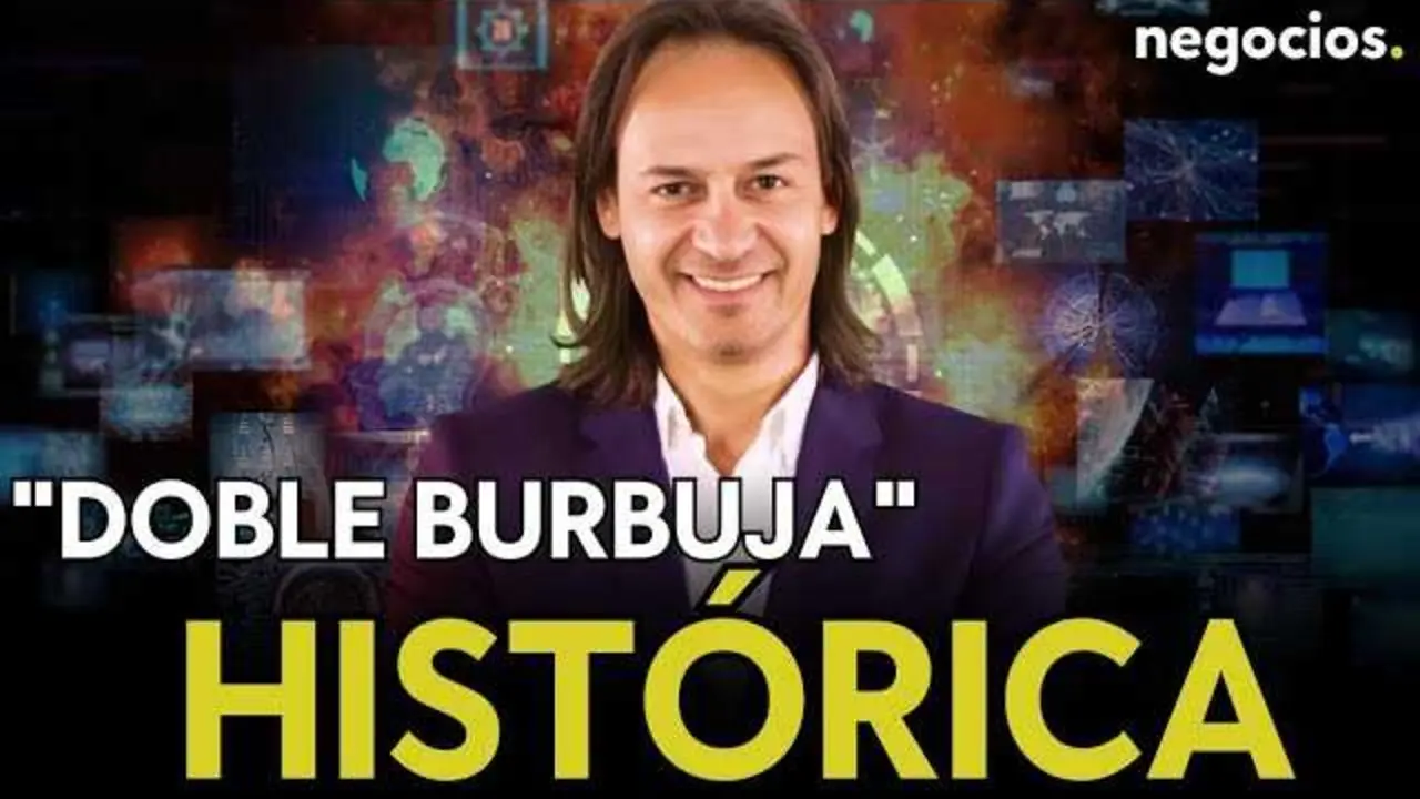 Gr&aacute;fico y an&aacute;lisis en pantalla durante el programa El Cierre de Wall Street en Negocios TV, mostrando tendencias del oro y activos tecnol&oacute;gicos.<br>                        <br>                        <br>                        <br>                      