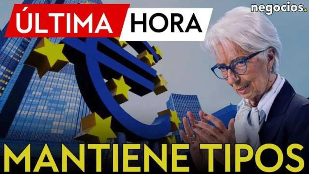 Christine Lagarde, presidenta del Banco Central Europeo, durante la rueda de prensa donde anunci&oacute; la decisi&oacute;n de mantener los tipos de inter&eacute;s.<br>                        <br>                        <br>                        <br>                      