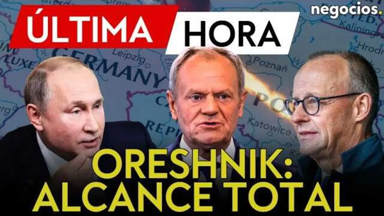 Imagen que muestra un render del misil hipers&oacute;nico Oreshnik ruso, ilustrando la reciente amenaza sobre Europa<br>                        <br>                        <br>                        <br>                      