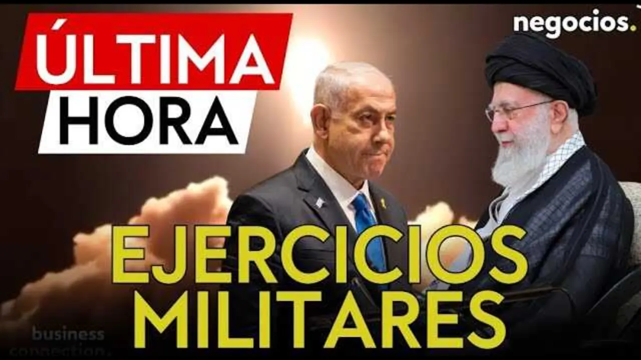 Imagen de portada del v&iacute;deo que muestra a Netanyahu en conferencia y un mapa con destacada presencia de misiles en Ir&aacute;n.<br>                        <br>                        <br>                        <br>                      