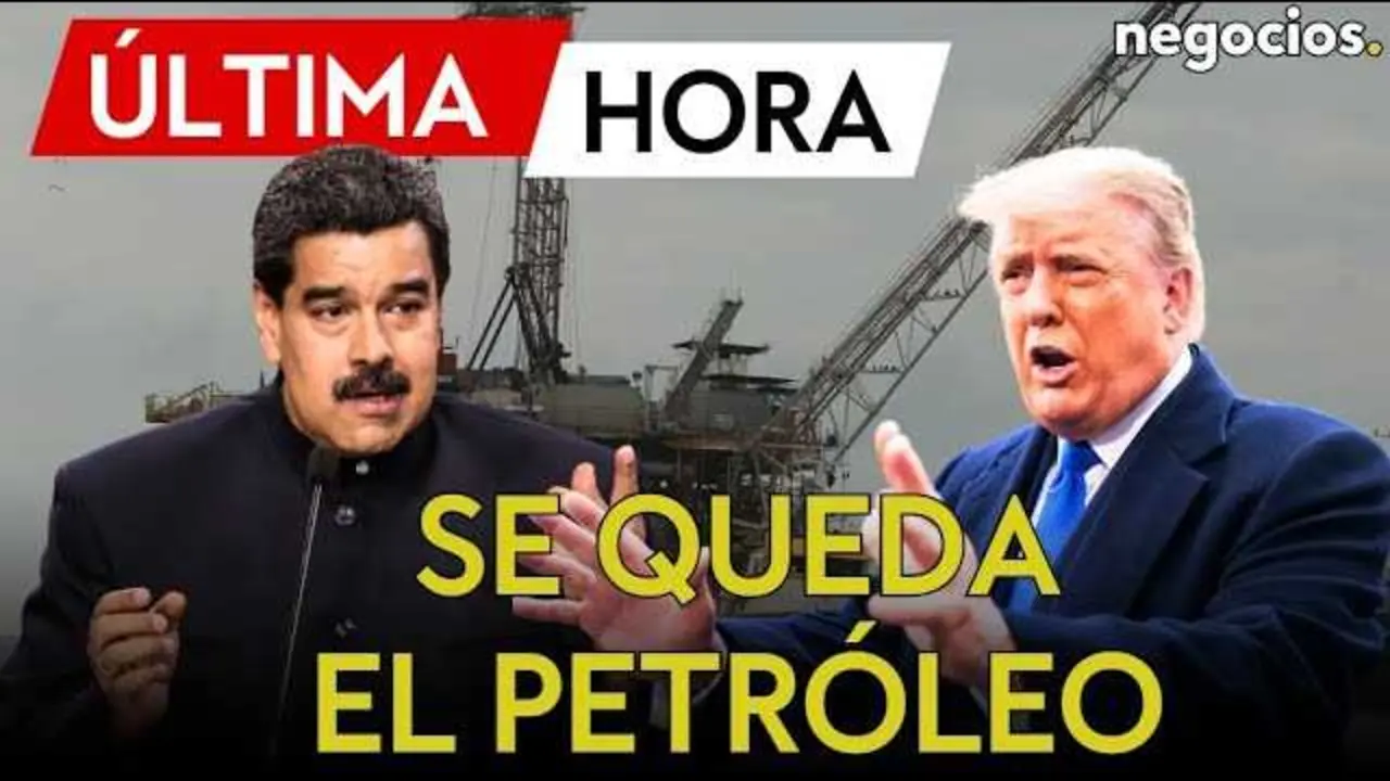 Imagen del thumbnail del v&iacute;deo mostrando a Donald Trump con el fondo de un mapa del Caribe y el petr&oacute;leo venezolano.<br>                        <br>                        <br>                        <br>                      