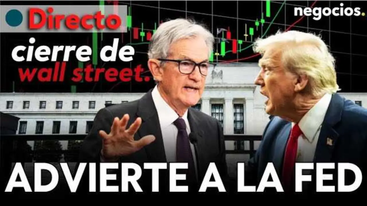 Gr&aacute;fico del cierre de Wall Street con el logo de Negocios TV y los &iacute;ndices principales en movimiento<br>                        <br>                        <br>                        <br>                      
