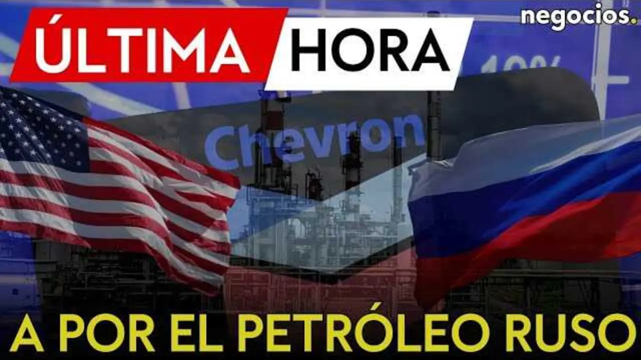 Imagen promocional de la noticia con logotipos de Chevron y Lukoil sobre fondo de refiner&iacute;a petrolera al atardecer<br>                        <br>                        <br>                        <br>                      