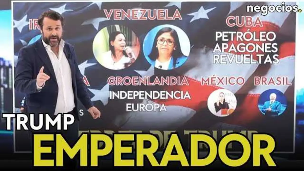 Imagen que muestra una vista a&eacute;rea de Groenlandia junto con una silueta de Donald Trump sobre un fondo que simboliza la geopol&iacute;tica mundial.<br>                        <br>                        <br>                        <br>                      