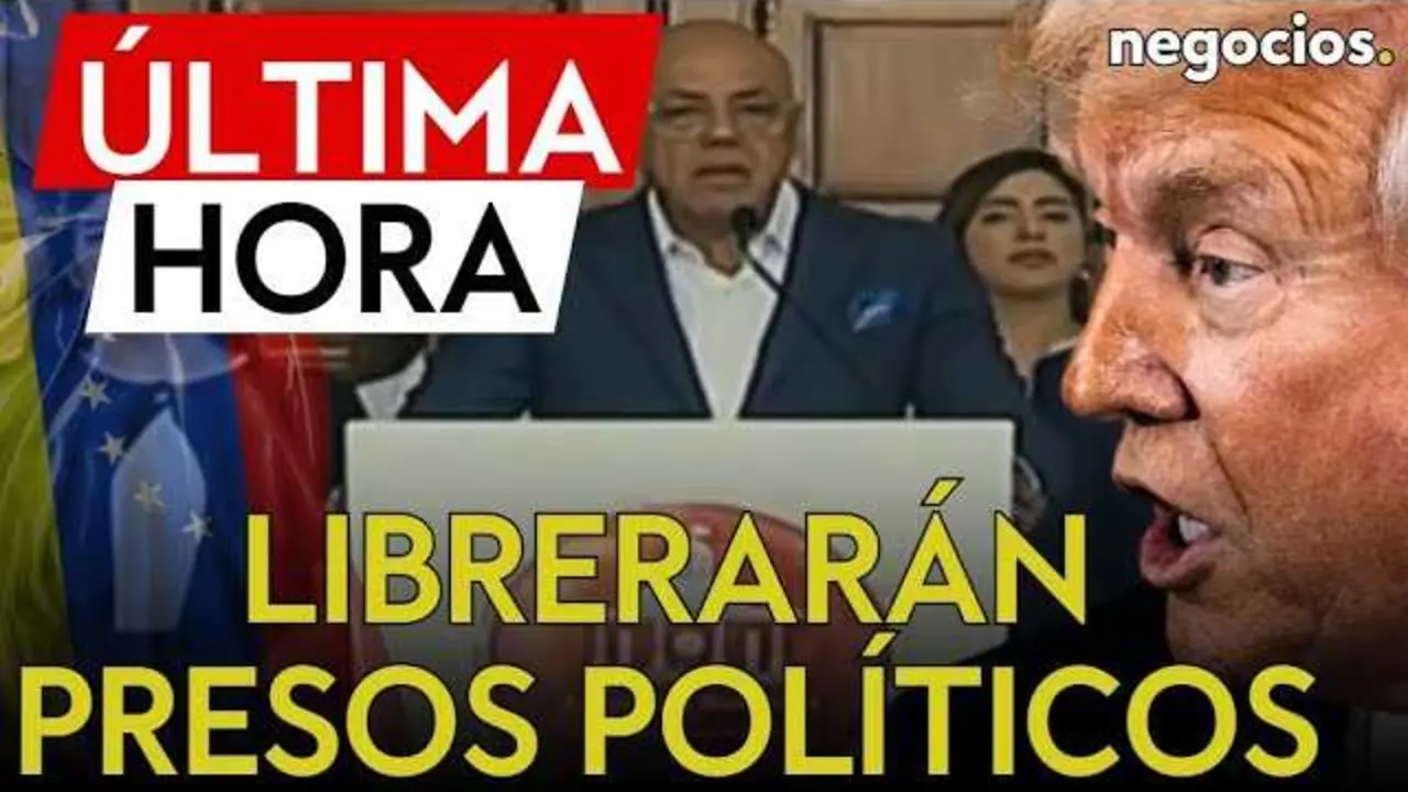 Jorge Rodr&iacute;guez anunciando la liberaci&oacute;n de presos pol&iacute;ticos en Venezuela, imagen del canal Negocios TV<br>                        <br>                        <br>                        <br>                      