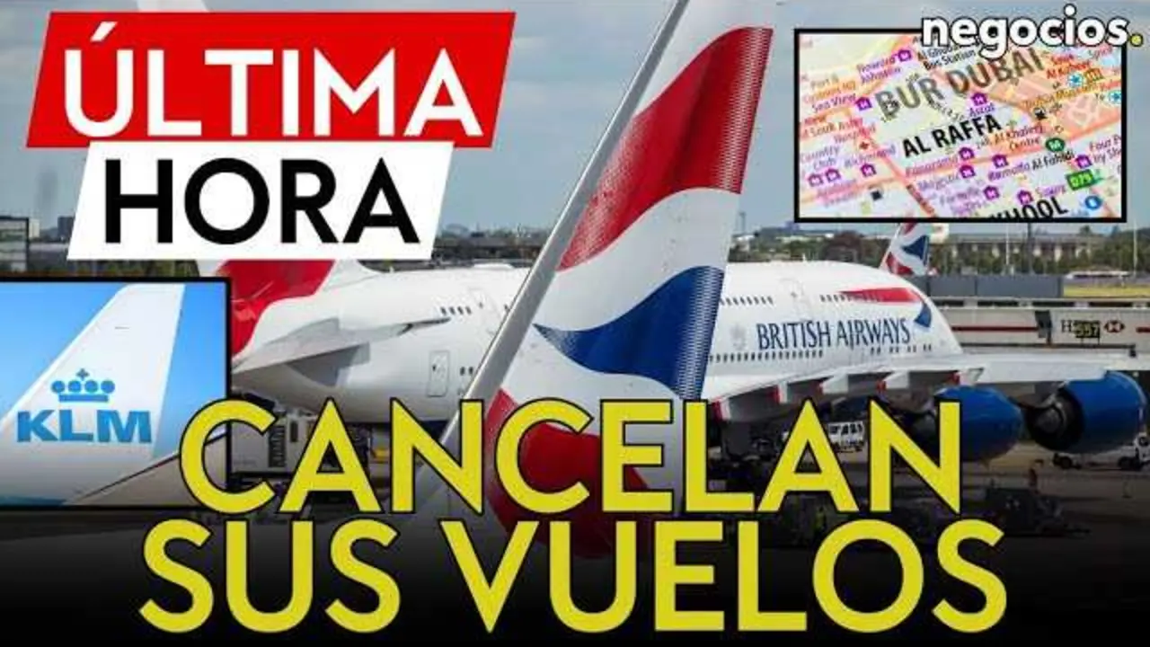 Logos de Air France, British Airways y KLM sobre un fondo de mapa del Oriente Medio con rutas a&eacute;reas trazadas en rojo.<br>                        <br>                        <br>                        <br>                      