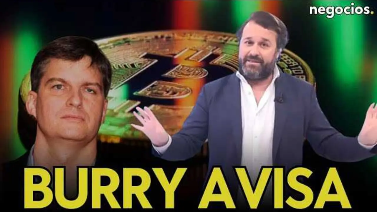 Gr&aacute;fico de precios de Bitcoin con tendencia bajista y logotipo de Negocios TV<br>                        <br>                        <br>                        <br>                      