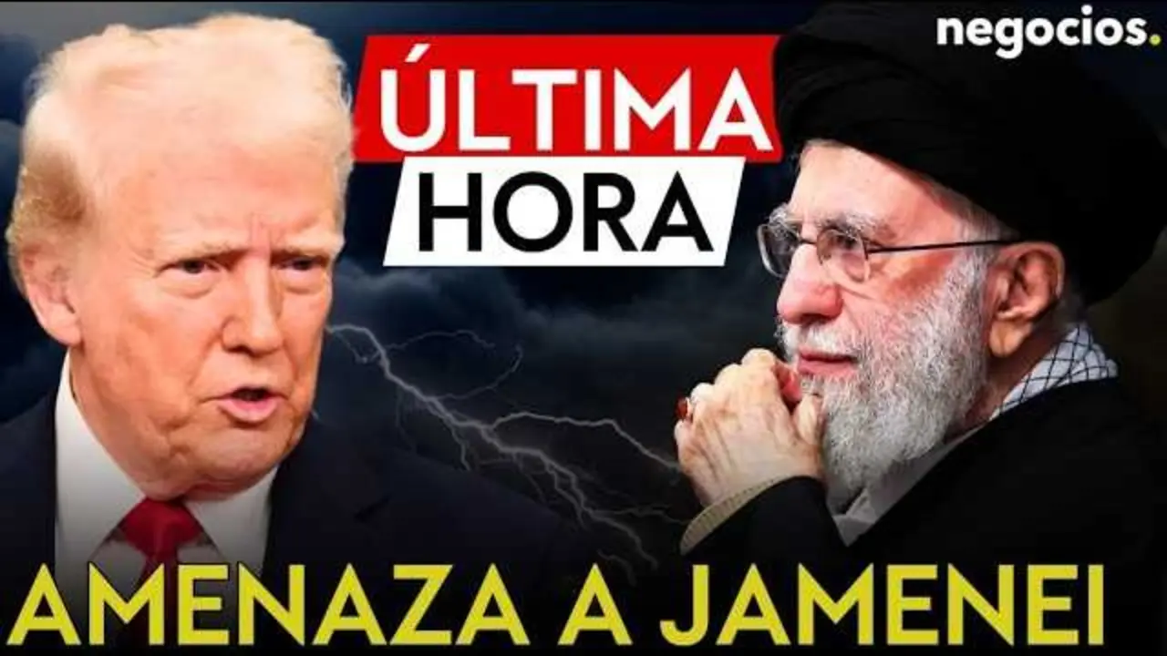 Captura de pantalla del v&iacute;deo de Negocios TV con imagen de Donald Trump y Al&iacute; Jamenei en contexto de tensi&oacute;n diplom&aacute;tica.<br>                        <br>                        <br>                        <br>                      