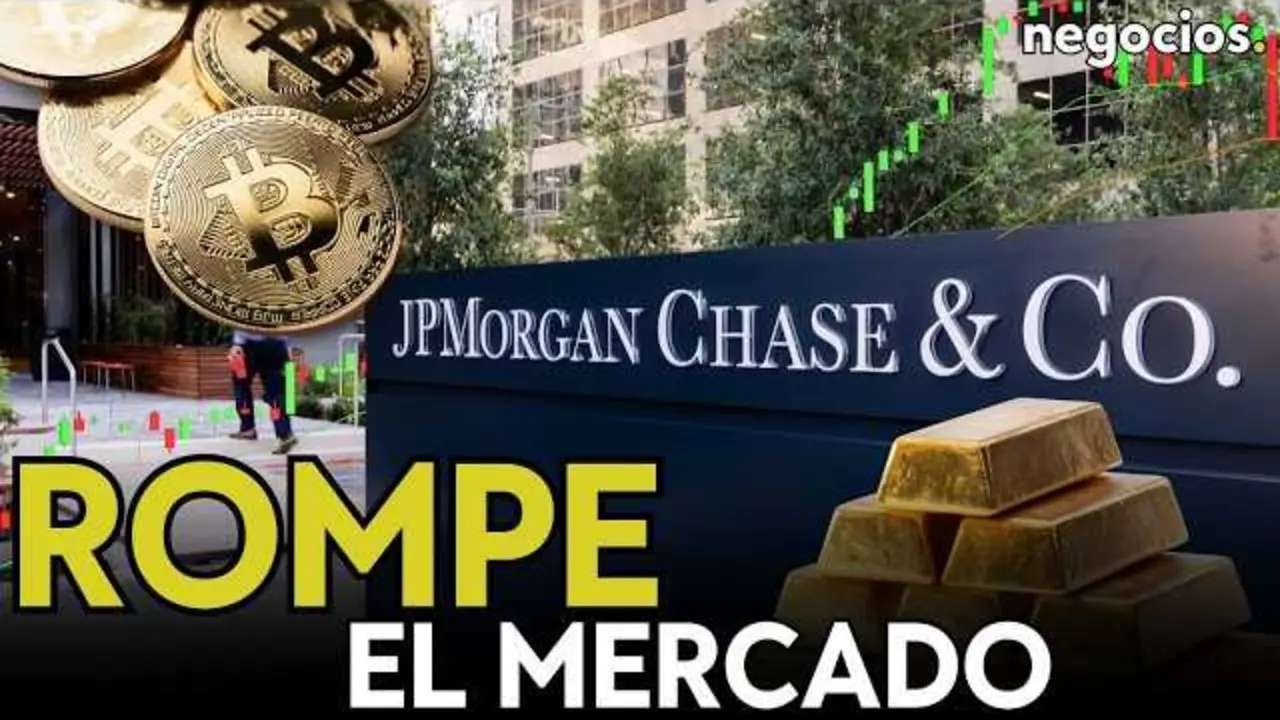 Gr&aacute;fica comparativa entre Bitcoin y oro con las cifras de volatilidad y proyecci&oacute;n de valor de JP Morgan.<br>                        <br>                        <br>                        <br>                      