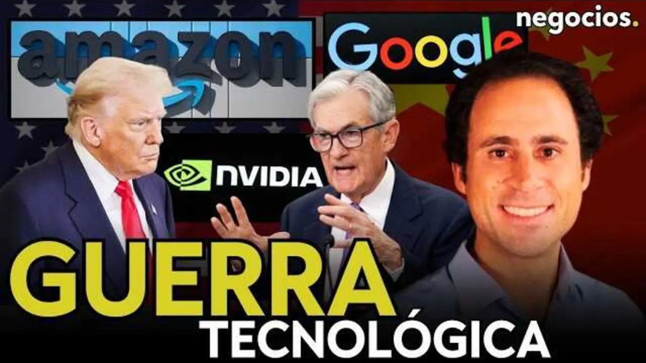 Miniatura del v&iacute;deo donde se destacan las logos de Amazon, Google y Nvidia en un fondo que representa un mapa mundial y circuitos tecnol&oacute;gicos.<br>                        <br>                        <br>                        <br>                      