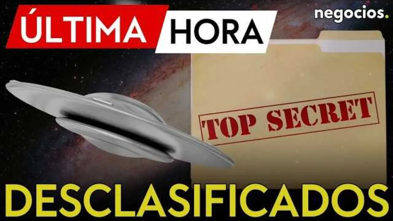 Captura de pantalla del v&iacute;deo de Negocios TV donde se anuncia la desclasificaci&oacute;n de archivos sobre OVNIs ordenada por Donald Trump.<br>                        <br>                        <br>                        <br>                      