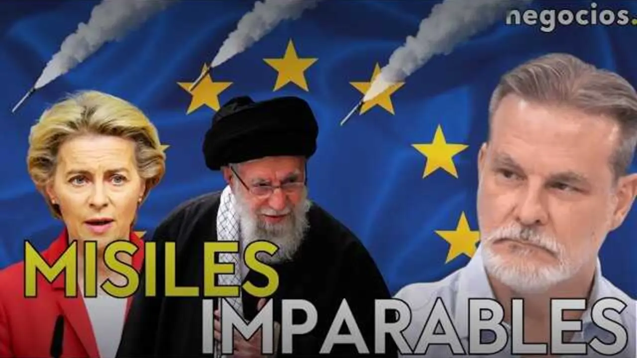 Imagen del conflicto en Oriente Medio con representaci&oacute;n gr&aacute;fica de misiles y drones iran&iacute;es apuntando hacia Israel.<br>                        <br>                        <br>                        <br>                      