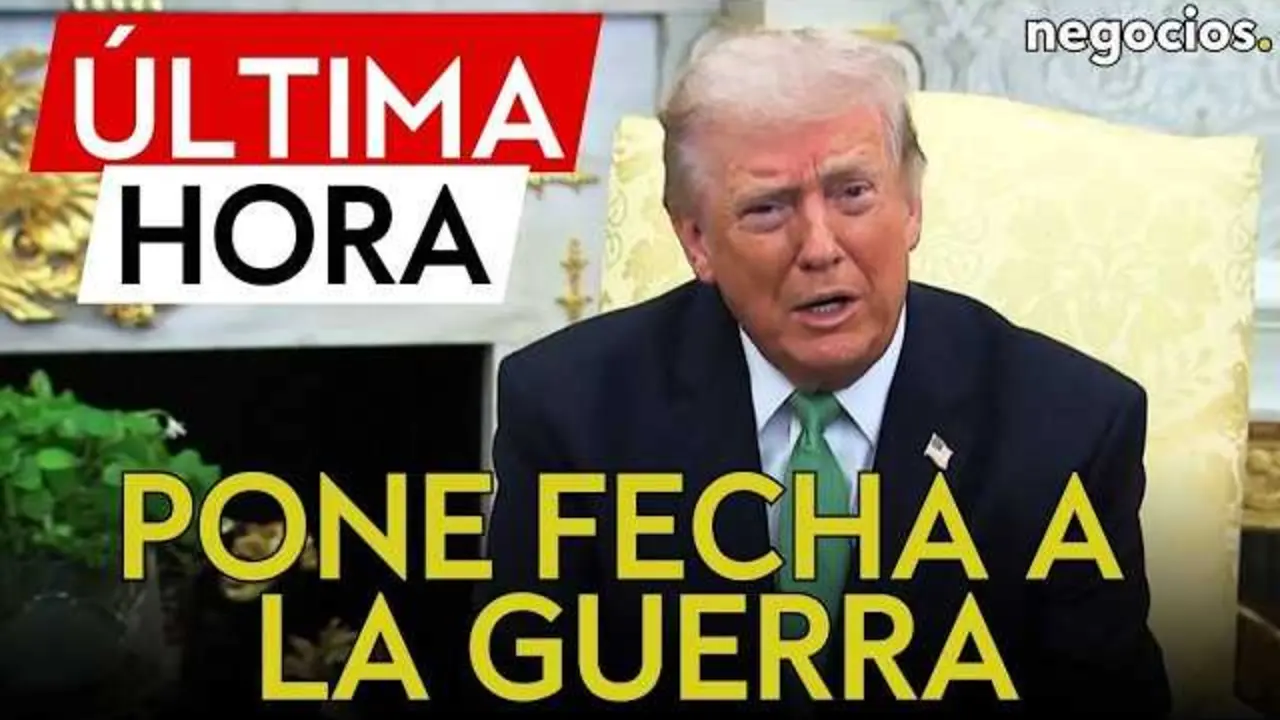 Retrato de Donald J. Trump durante una rueda de prensa, con el mapa de Oriente Medio de fondo.<br>                        <br>                        <br>                        <br>                      