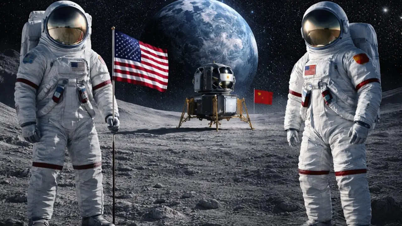 Unos astronautas en la Luna. Foto: IA.