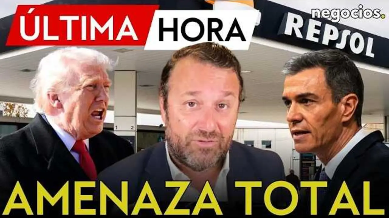 Thumbnail del v&iacute;deo de Negocios TV mostrando gr&aacute;ficos y titulares sobre sanciones energ&eacute;ticas y tensiones diplom&aacute;ticas entre EE.UU. y Espa&ntilde;a.<br>                        <br>                        <br>                        <br>                      