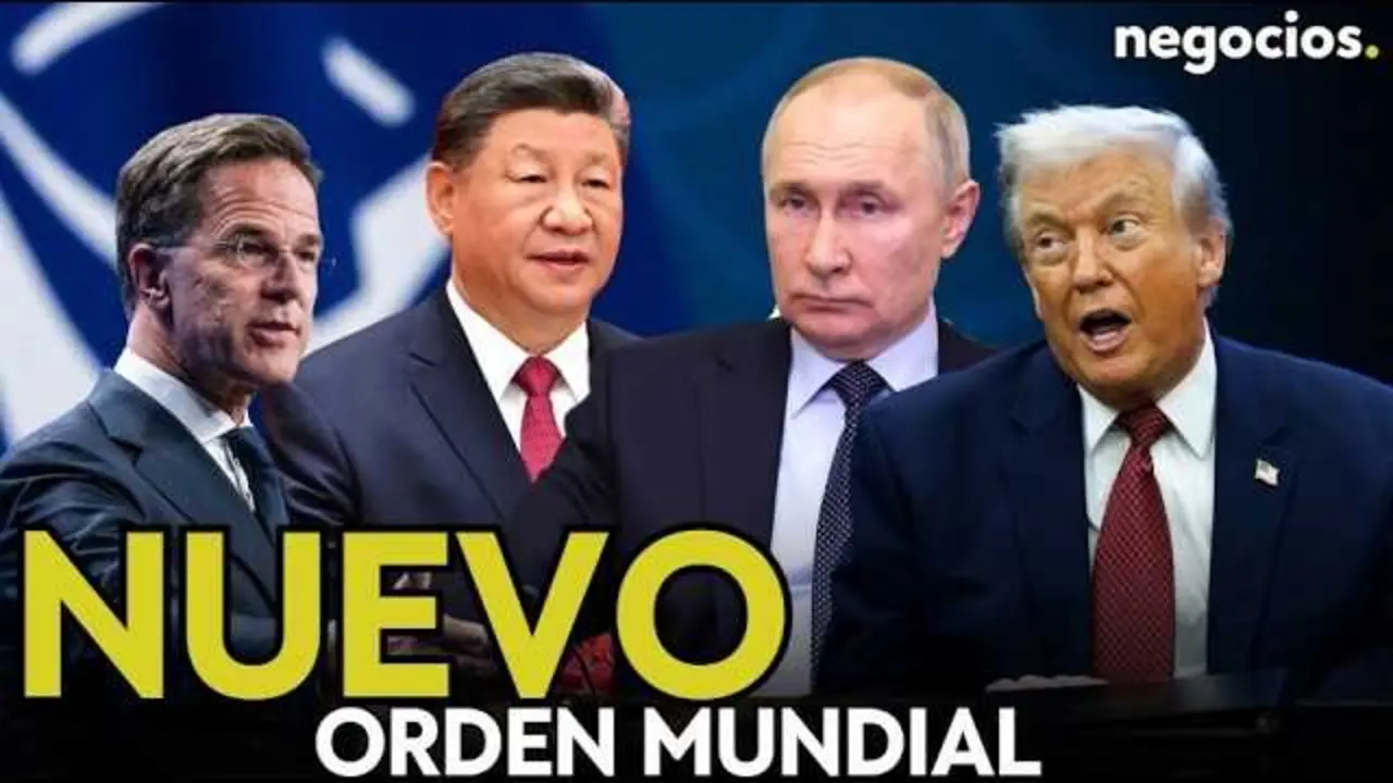 Foto en miniatura del v&iacute;deo en YouTube de Negocios TV que muestra el logo de la OTAN y la figura de Donald Trump en un fondo sombr&iacute;o<br>                        <br>                        <br>                        <br>                      