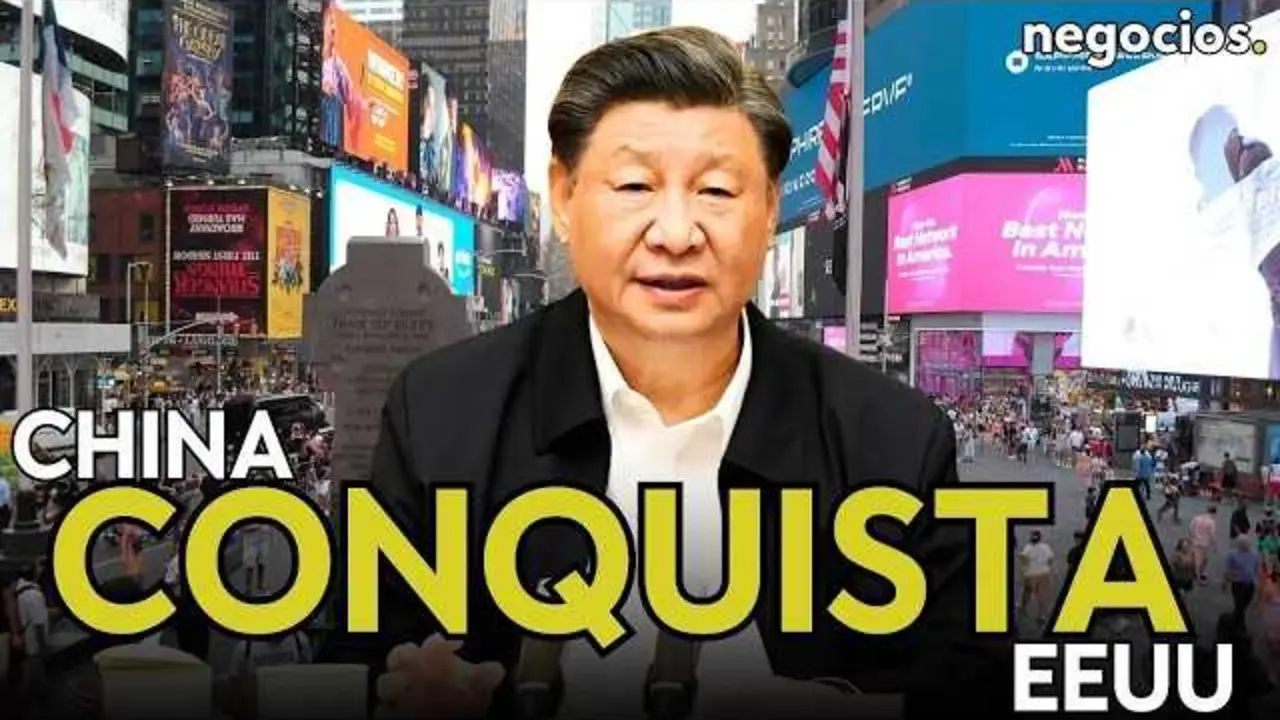 Imagen del v&iacute;deo que muestra el encuentro simb&oacute;lico entre s&iacute;mbolos estadounidenses y chinos, representando la influencia cultural en disputa.<br>                        <br>                        <br>                        <br>                      