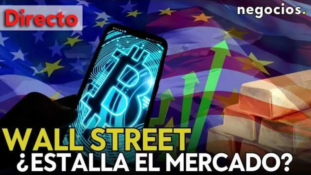 Captura del directo de Negocios TV donde se analiza Wall Street, Bitcoin y el oro en una jornada clave para los mercados.<br>                        <br>                        <br>                        <br>                      
