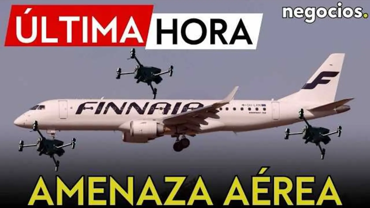 Vista a&eacute;rea del aeropuerto de Helsinki paralizado tras alerta de drones no identificados en el &aacute;rea<br>                        <br>                        <br>                        <br>                      