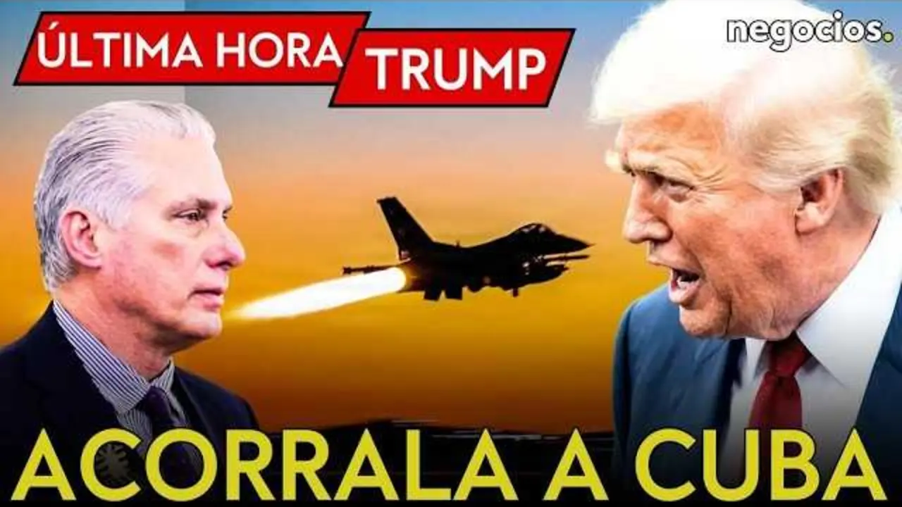 Captura del v&iacute;deo de Negocios TV que muestra a Donald Trump y Miguel D&iacute;az-Canel en contexto de las sanciones y conflictos recientes.<br>                        <br>                        <br>                        <br>                      