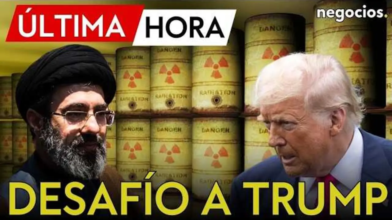 Imagen fija del v&iacute;deo en YouTube que muestra el rostro de Mojtaba Jamenei con la bandera de Ir&aacute;n de fondo.<br>                        <br>                        <br>                        <br>                      