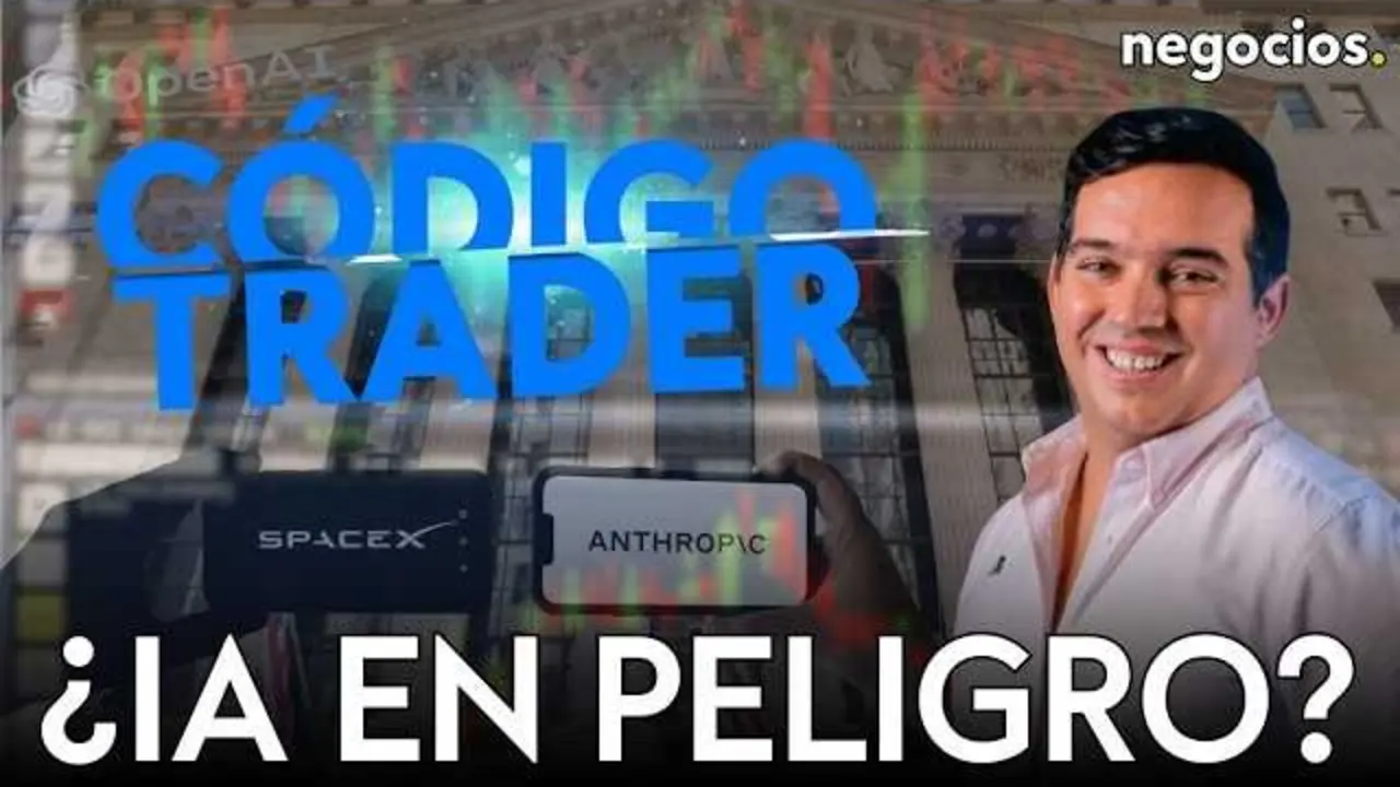 Pantallazo del v&iacute;deo de Negocios TV que analiza la situaci&oacute;n del mercado ante la concentraci&oacute;n de grandes empresas y riesgos en la IA.<br>                        <br>                        <br>                        <br>                      