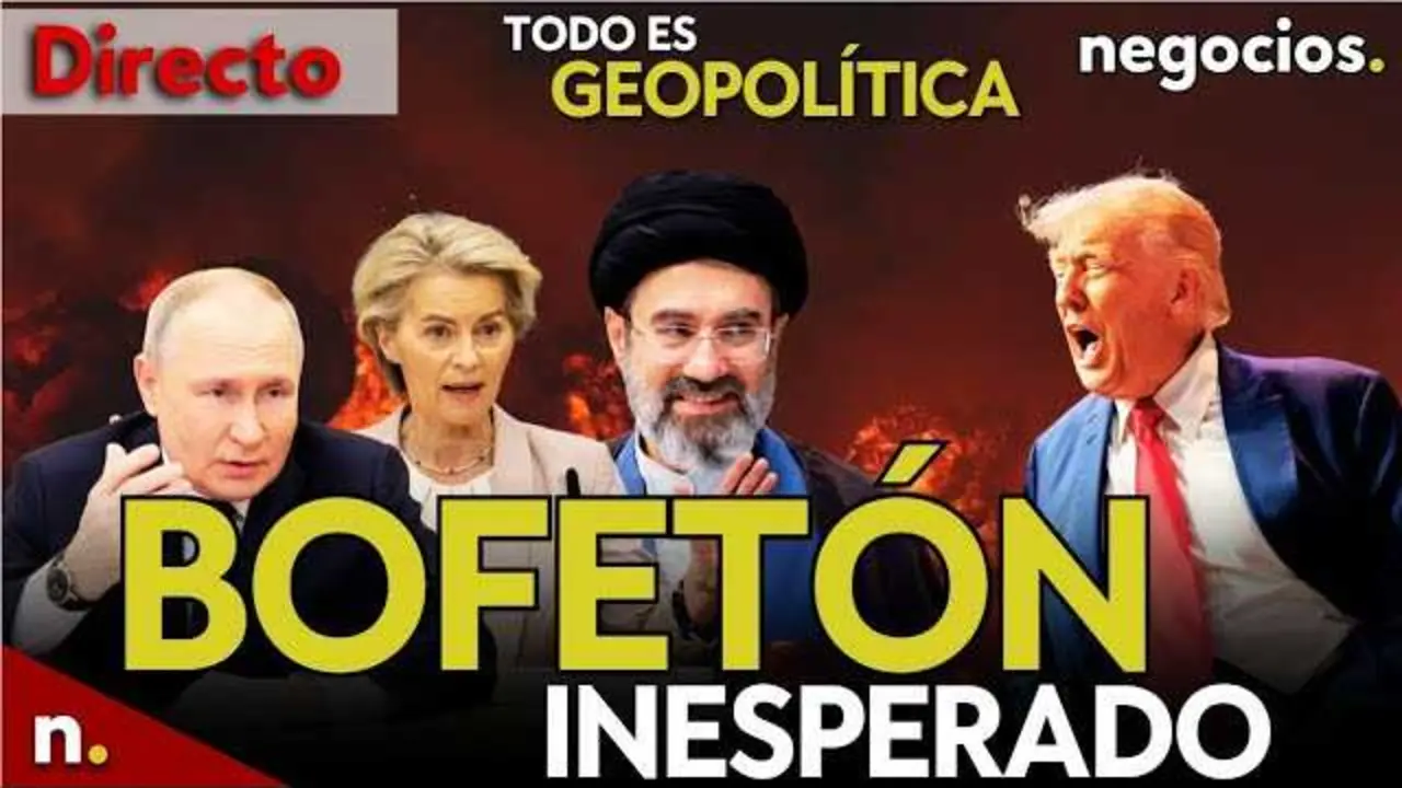 Imagen miniatura del v&iacute;deo donde se refleja la tensi&oacute;n geopol&iacute;tica entre EEUU, Ir&aacute;n y Rusia, con escenas simb&oacute;licas del Congreso estadounidense y mapas del Golfo P&eacute;rsico.<br>                        <br>                        <br>                        <br>                      