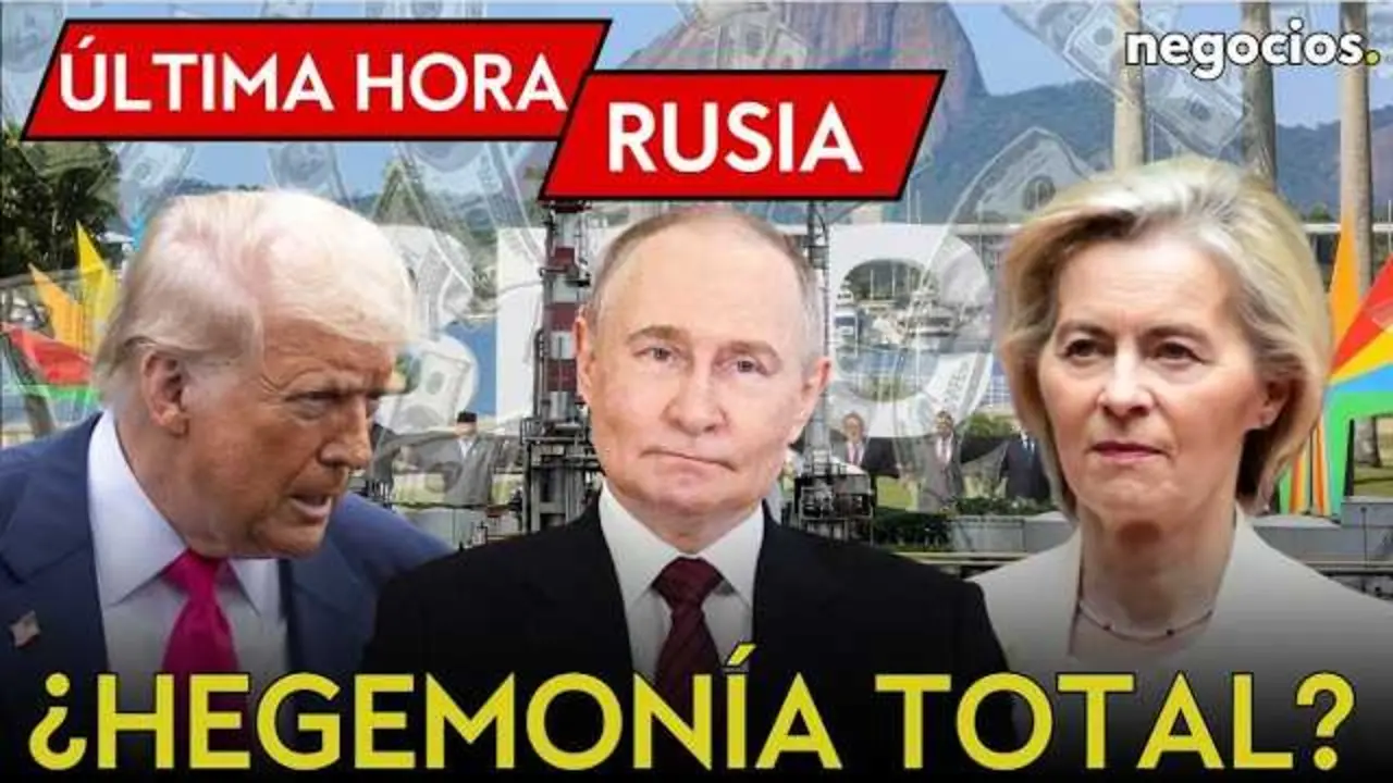Vlad&iacute;mir Putin durante su intervenci&oacute;n en el Foro Econ&oacute;mico Internacional de San Petersburgo 2026, con el logo de Negocios TV al pie.<br>                        <br>                        <br>                        <br>                      