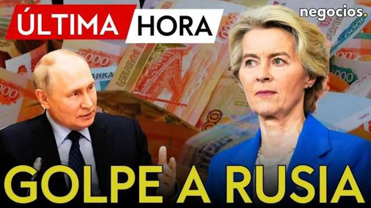 Imagen oficial que muestra la bandera de la Uni&oacute;n Europea ondeando junto a un mapa de Europa y Rusia, simbolizando la tensi&oacute;n y sanciones impuestas.<br>                        <br>                        <br>                        <br>                      