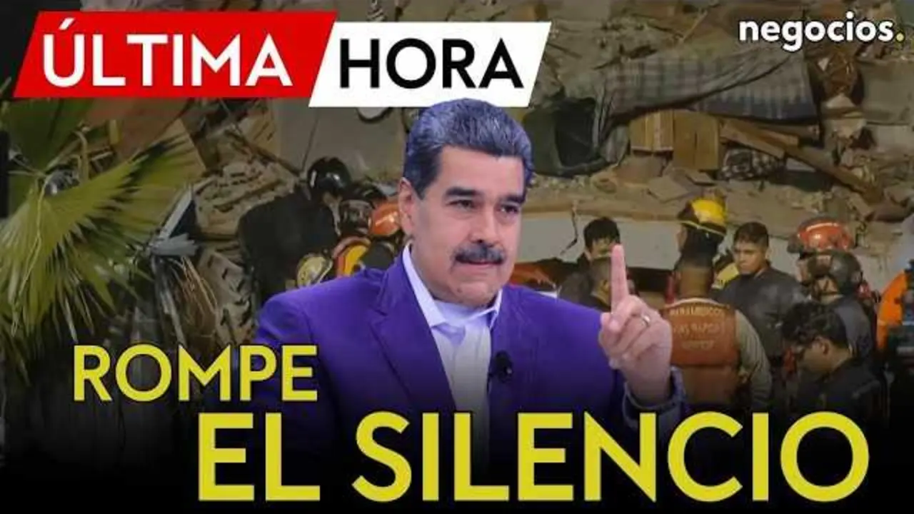 Nicol&aacute;s Maduro en una imagen de archivo, con un fondo que refleja la crisis venezolana tras el terremoto.<br>                        <br>                        <br>                        <br>                      