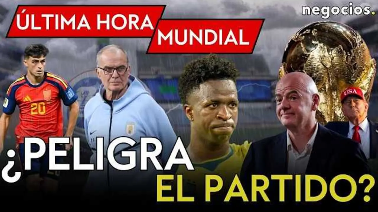 Imagen que muestra el partido Espa&ntilde;a-Uruguay en el Mundial 2026 con el logo oficial del torneo y los colores nacionales.<br>                        <br>                        <br>                        <br>                      