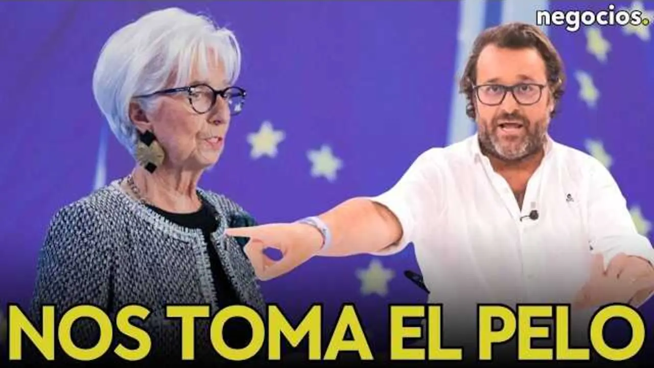 Imagen miniatura del v&iacute;deo donde se critica la visi&oacute;n oficial de la econom&iacute;a europea presentada por Christine Lagarde<br>                        <br>                        <br>                        <br>                      