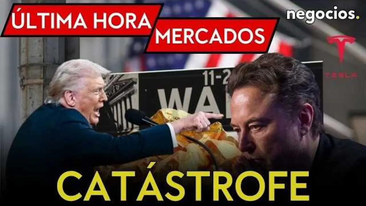 Gr&aacute;ficos de ca&iacute;das en el Nasdaq 100 y avances en Dow Jones, con im&aacute;genes de Tesla y referencia al yen japon&eacute;s<br>                        <br>                        <br>                        <br>                      