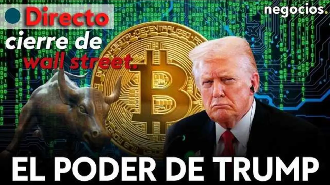 Portada del v&iacute;deo de Negocios TV que muestra gr&aacute;ficos de Wall Street con logos de Bitcoin y tecnolog&iacute;a.<br>                        <br>                        <br>                        <br>                      