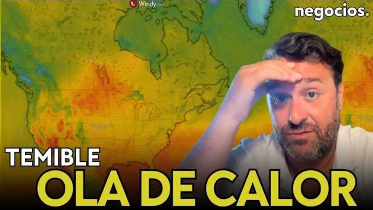 Mapa t&eacute;rmico que muestra el domo de calor sobre Estados Unidos con zonas en rojo intenso indicando temperaturas extremas.<br>                        <br>                        <br>                        <br>                      